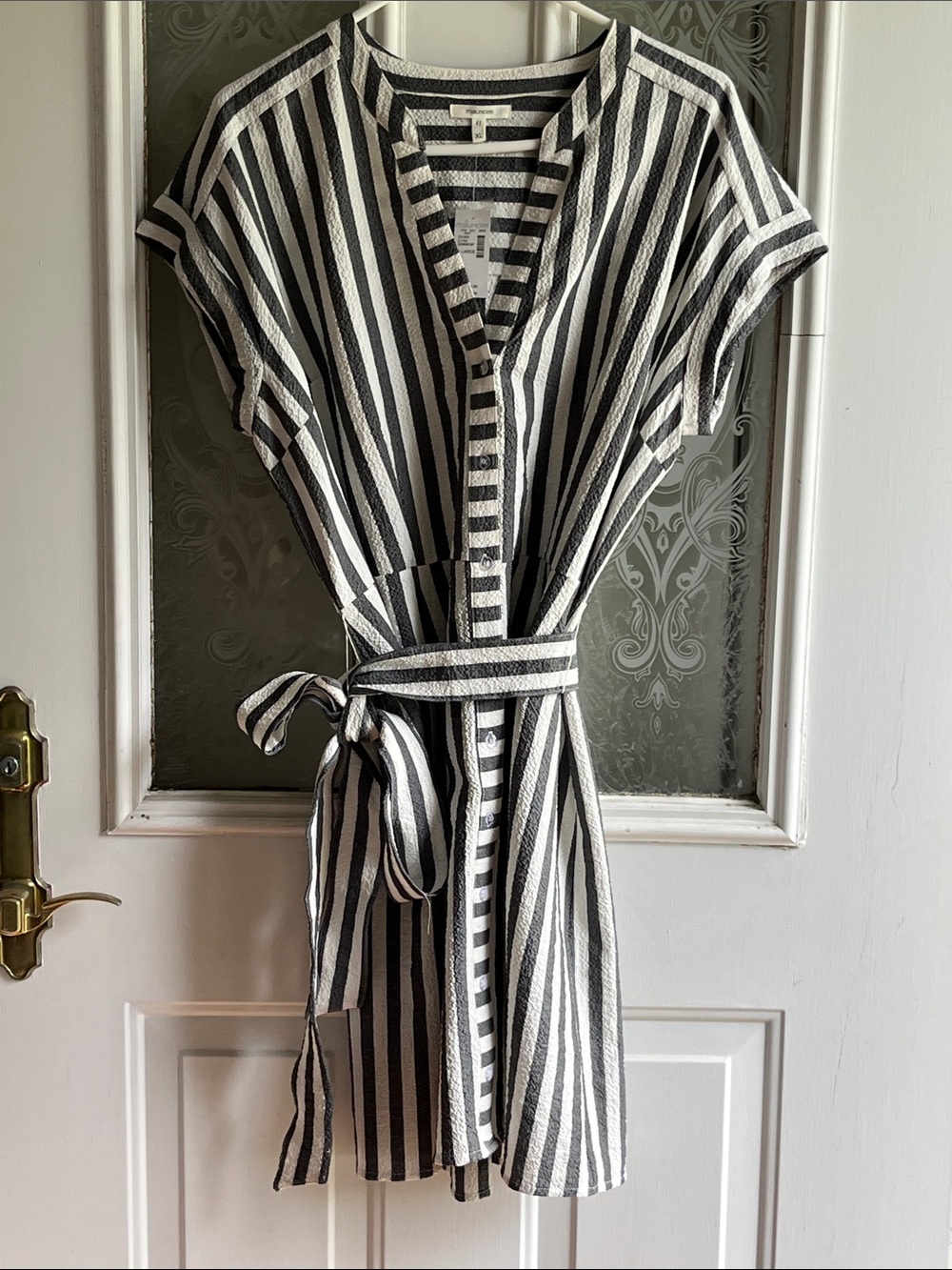 Maurices Black & White Striped Tie-Waist Midi Dress